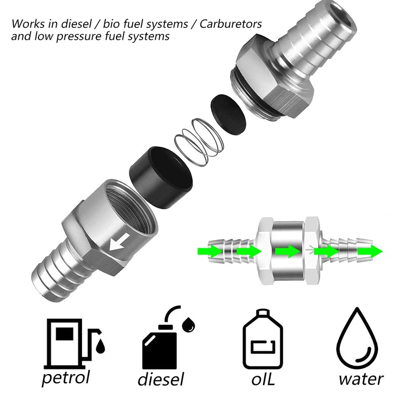 Fuel Check Valve, 8mm Aluminium Valve Check Valve, Non-Return Valve,