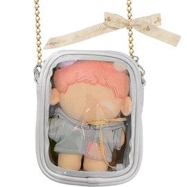 YUYAKESHI Bag, Shoulder Chain, PU 4.9 - 5.9 inches (10 - 15 cm), For Stuffed Animals, Outing, One-Sided Transparent, Sewn Pouch, Doll Holder, Key Holder, 6.3 inches (16 cm) High (White)
