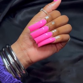 Pink Full Cover Press on Nails Curved Fake Nails Extra Long Square False Nails Glossy Glue on Nails Reusable Artificial Acrylic Stick on Nails for Women Girls Art Decoration 20Pcs