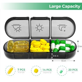 Pill Box 7 Days Morning, Lunch and Evening, Pill Box 3 Compartments, Weekly Pill Box, Handy and Moisture-proof Medicine Box for Medicines, Vitamins, Fish Oil, Food Products