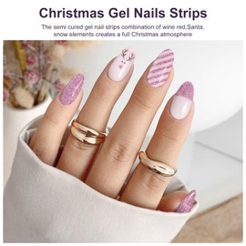 Semi Cured Gel Nail Strips,28 Pcs Christmas Gel Nail Strips,Santa Nail Stickers Full Nail Wraps, Red Gel Stickers for Nails Work with Any UV Lamp