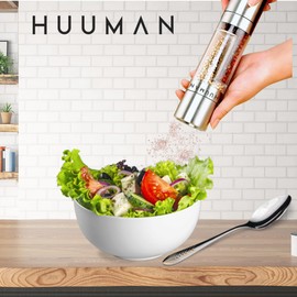 Huuman 2 in 1 Salt and Pepper Grinder - Manual Salt and Pepper Grinder Combo - Dual Stainless Steel Mill Shaker for Herb, Pink Himalayan Salt, Sea Salt, Peppercorns, Spice Grinder Set for Kitchen