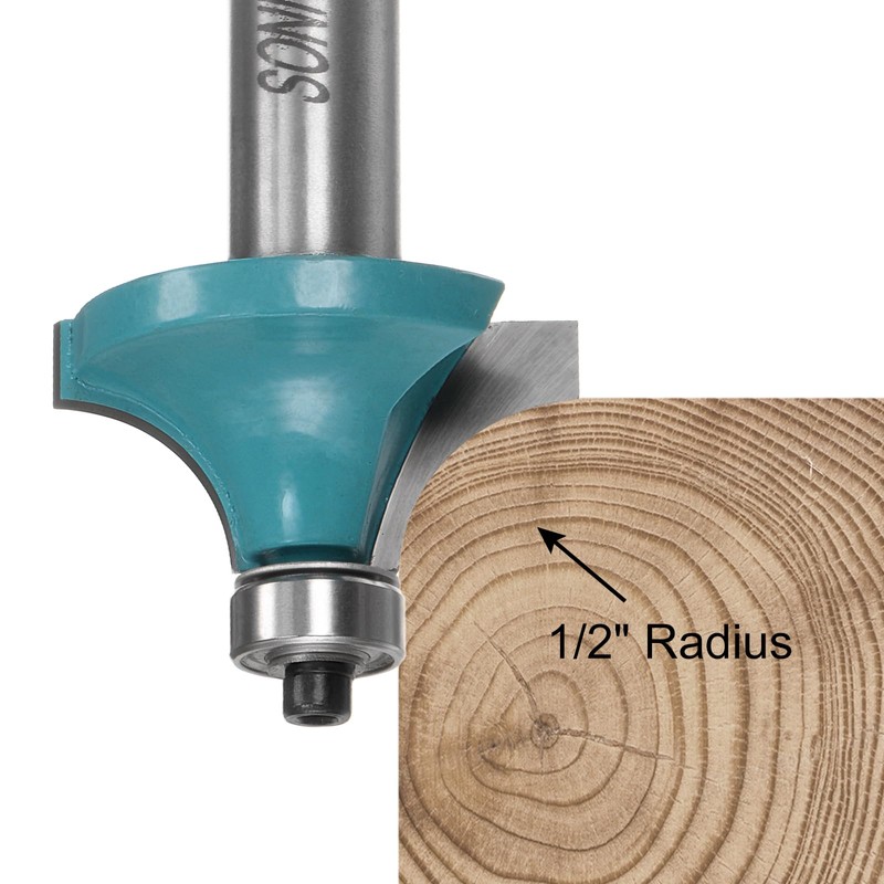 sourcing map Roundover Router Bit 1/2 Shank 1/2" Radius Carbide