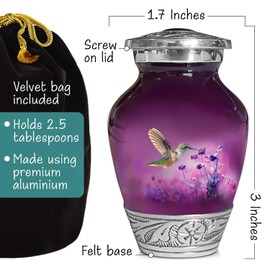 Purple Keepsake Urn for Adult Human Ashes | Large Handcrafted Funeral Memorial | Hummingbird Funeral Decorative Cremation Keepsake urn for Women and Men
