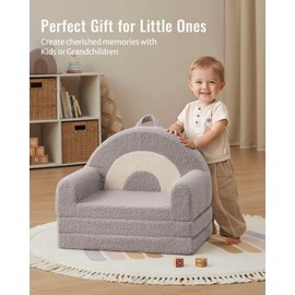 Blissful Diary Foldable Toddler Couch, 2-in-1 Comfy Toddler Chair & Lounger for Reading,Playroom, Kids Couch Sofa for Girls Boys Birthday Gift, Light Gray Arclet
