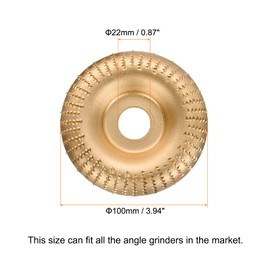 HARFINGTON 3Pcs Wood Carving Disk Grinder Wheel 4" Rotary Tool Arc Carving Disc Grinding Wheel with 7/8" Arbor for Woodworking Shaping Polishing, Gold Tone