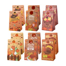 Naler 12PCS Thanksgiving Decorations Fall Wrapping Paper Bags with Stickers for Fall Party Favors