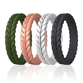 ROQ Silicone Rings for Women - Lavender Leaves Unique Design Womens Silicone Wedding Rubber Rings Bands - Dark Green, Rose Gold, Silver, Black Colors - Size 7