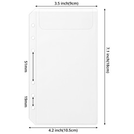 A6 Clear Binder Insert Pocket|No Zipper 6 Hole Insert Envelope for Personal Size Planner|Cash Budget Envelope|6 Ring Binder Card Sleeves|Clear Envelope for Budget Book and Savings Challenge.24Pieces