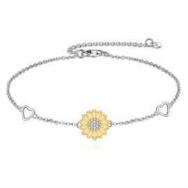 JERWLI Sunflower Bracelet for Women 925 Sterling Sliver Flower Bracelet Sunflower Jewelry Gifts for Women Lovers
