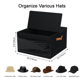 LOVSTORAGE Large Hat Storage Box, Stackable Round Brim Hats Organizer Bag Container for Closet, Cowboy Hat Organizer, Hat Organizer for Travel, Black