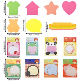 Sticky Notes, 14 Pads Self-Stick Removable Shaped Sticky Notes - 100 Sheets 6 Pad Shaped Notes -20 Sheets 8 Pad Animal Notes(14 Pack)