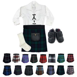 BRAW CLANS TARTANS Traditional Baby Kilt Outfit for 6-12 Months - Black Watch Scottish Tartan Kilt for infants with Ghillie Shirt, Sporran, Brogues & Hose - Baby Shower, Birthday gift set for infants