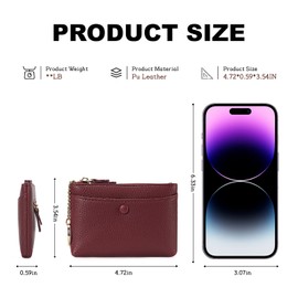 HKCLUF Women's Soft Leather Purse for Women, Coin Compartment, Card Holder, Small Purse with Zip and Key Ring, 0387-5 Red, Size: