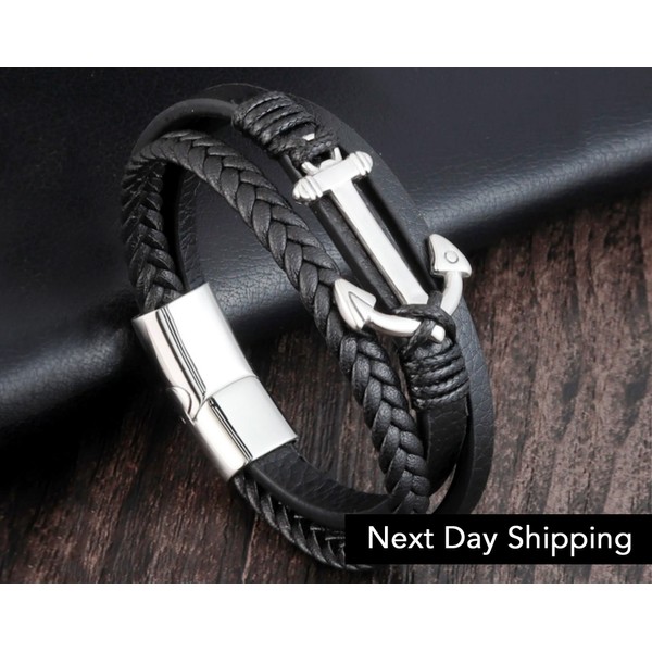 Anchor Mens Bracelet • Leather Sailor Mens Bracelet • Handmade Cuff Mens Bracelet • Anniversary Gift for Him • Easter Gift for Him