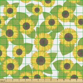 Lunarable Girasol Tela por Metro, BoTostadoical Follaje Bloom, Decorativa para Tapicería y Textiles del Hogar, 1 yarda, Verde Amarillo de Marrón