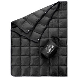 zzlamb Water-Repellent Duck Down Camping Blanket, Compact Travel Down Throw Quilt 650 Fill Power, Outdoor Blanket for Picnic Beach RV Lightweight Down Lap Blanket for Couch Plane Car, 50x77in Black