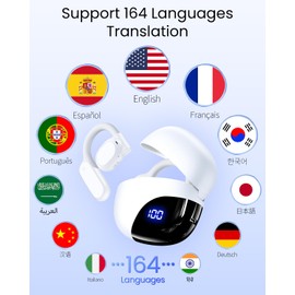 AI Translation Earbuds Real Time 164 Languages 80H Playtime Translator Ear Buds Audifonos Traductores Inglés Español Wireless Earphones Bluetooth Headphones for Travel Business Meeting Learning White