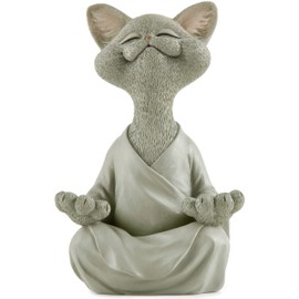 JFSM INC. JFSM INC. Whimsical Grey Cat Buddha Figurine Meditation Yoga Decor - Happy Cat Collection - Cat Lover Gifts, Yoga Gifts, Meditation Gifts, Zen Namaste Decor Gifts
