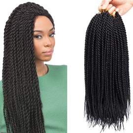 20 Inch Senegalese Twist Crochet Hair for Black Women, Pre-Looped Curly Ends Lightweight Hot-Water-Set, Boho Protective Style 2-Strands Afro Braids, 6 packs / 120 Braids, Black