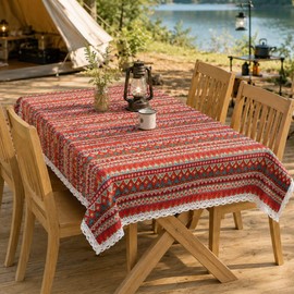 YMSTco Ethnic Pattern Tablecloth Rectangular Square Corner Table Round Table Waterproof Cotton Linen Comfortable Touch Cute Lace High Quality Size Selectable (130 cm x 180 cm)