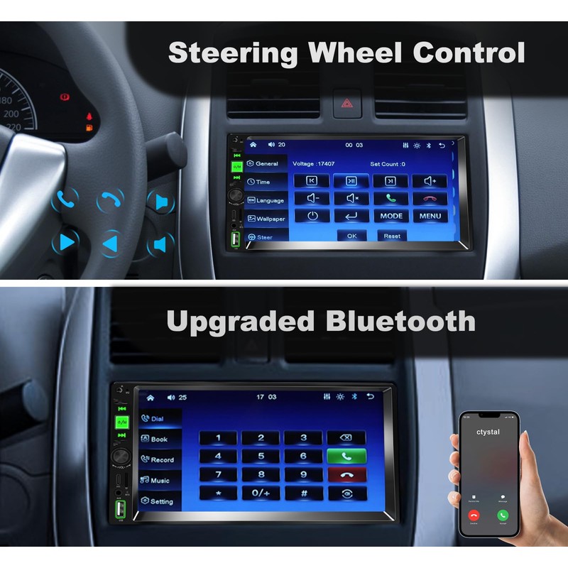 Double Din Car Stereo with Type-C Changer Wireless Car Stereo