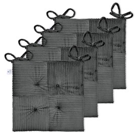 Zalvox Office Stacking Chair Cushions 4 Pack, Corduroy High Density Foam Kitchen Seat Cushions with Ties, Square 17" x 17" Indoor Non-Slip Dining Chair Pads, Grey，4pcs