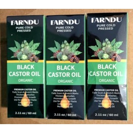 FARNDU Black Castor Oil 100% Pure Cold Pressed 2.11 fl oz Exp 10/2026 -3 BOTTLES