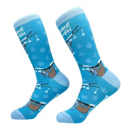 Slothing Through The Snow Socks Funny Christmas Sloth Santa Claus Graphic Novelty Calzado, Azul / Patchwork, Womens (5-10)