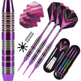 TOUMON Soft Darts Set, 2BA Design, Dart Set, Dart Arrows, Copper, Anti-Shock Case, Safe Design, For Beginners and Intermediate Students, Practice, Home (Purple)