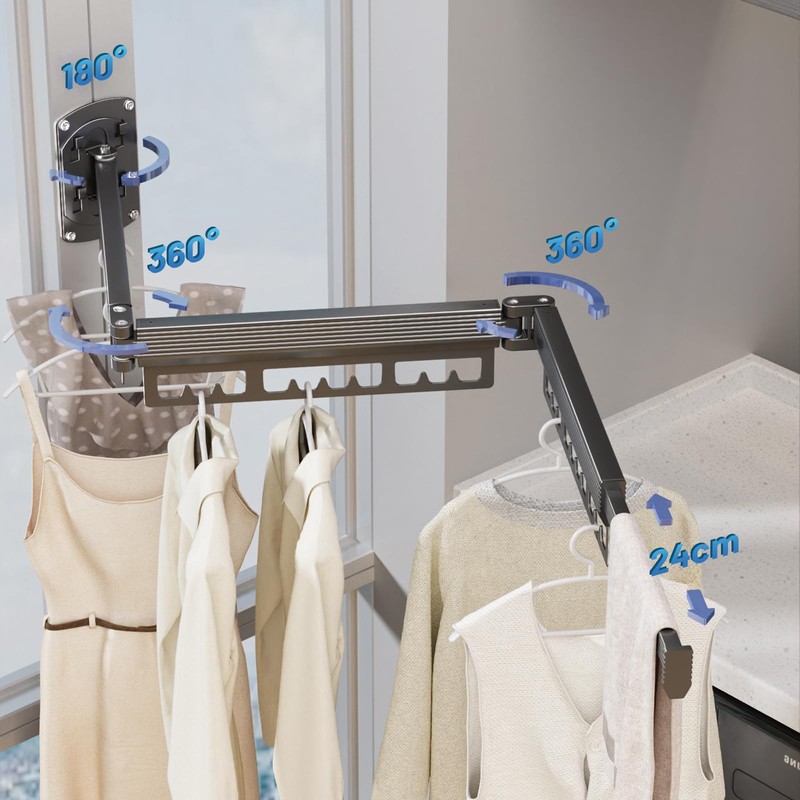 Greraes Clothes Drying Rack Wall Mounted,Expandable Drying Rack Clothing(Tri-Fold),Laundry Space