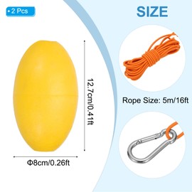 PATIKIL 16FT Float Rope Tow Line, 2 Set Heavy Duty Buoy Ball Float Leash with Stainless Steel Hook Drift Rope Marker Buoy Float Rope for Fishing Drift Kayak Boat Accessories, Orange