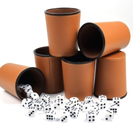 SENLINLIN Würfelbecher Set 6 Würfelbecher Leder mit 30 Würfeln, PU Kniffelbecher, Knobelbecher Leder Set für Bar-Party Würfelspiele