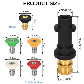 Nramwell Pressure Washer Adapter, 1/4'' Quick Connect Fitting Compatible with Karcher K2-K7, Including 5PCS Multi-Degree Pressure Washer Nozzles, Complete Accessories Kit Car Wash, Courtyard Cleaning