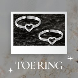 DARSHRAJ Jewellers Pure Silver Toe Ring 925 Sterling Silver White 18-20 mm Size, Heart Style - Perfect for Any Occasion, Comfortable, Safe for Skin For Women
