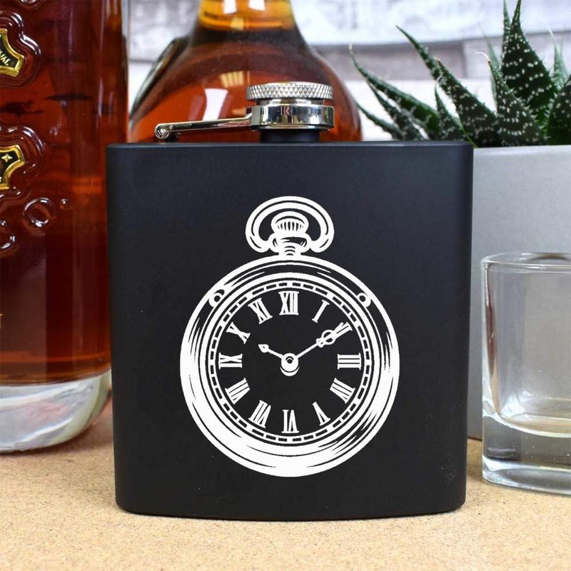 6oz (170ml) 'Vintage Pocket Watch' Pocket Hip Flask (HP00031567)
