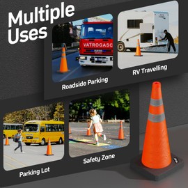 BATTIFE [4 Pack] 28 Inch Collapsible Traffic Safety Orange Cones with Black Weighted Base, Multi Purpose Pop-up Cones and Reflective Collar, for Road Parking, Driving Practice.