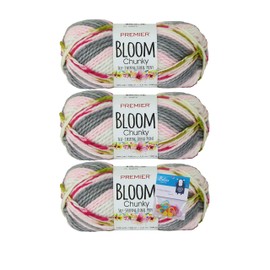 Premier Yarns Bloom Chunky - 3.5 Oz - #5 Bulky Weight - 3 Pack Bundle with Bella's Crafts Stitch Markers (Dahlia)