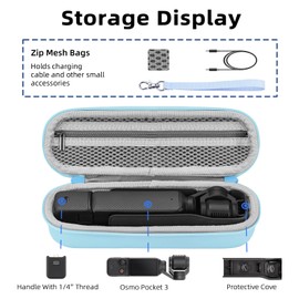 Flymile Carrying Case for DJI OSMO Pocket 3, Portable Nylon Storage Small Protector Hard Bag, Pocket 3 Protective With Carabiner & Wrist Strap Accessories(Blue)