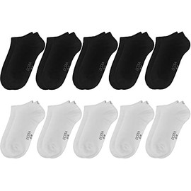 OCERA 10 or 20 Pairs Children's Trainer Socks for Girls and Boys, Oeko-Tex Standard 100 Certified Cotton, 5 x white and 5 x black