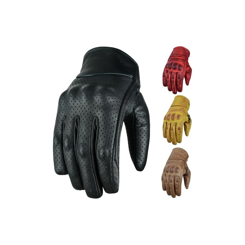 BOSMOTO Sporty motorcycle leather gloves, chopper leather gloves, red (L)