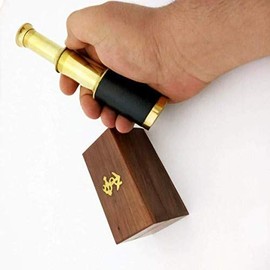 6" Nautical Handheld Pirate Brass Telescope with Anchor on Wooden Box , Sailor Home Decor Toy Gift