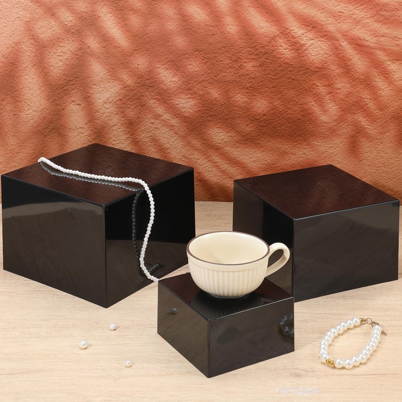 6 Pack Black Acrylic Risers for Display, 3 to 8