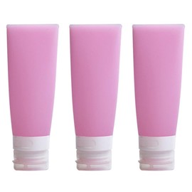 3Pcs 80ml/2.7oz Empty Refillable Pink Silicon Squeeze Soft Tubes with Transparent Flip Cap Makeup Sample Dispense Tube Travel Packing Container Holder For Lotion Facial Cleaner Shampoo