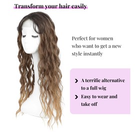 Molefi Hair Topper 26inch Long Wavy Curly Hair Toppers with Bangs for Women Synthetic Wiglets Hairpieces for Adding Volume Ombre Brown