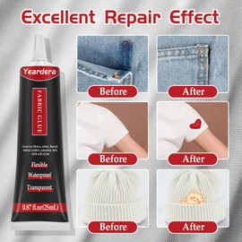 Yeardera Fabric Glue, Permanent, Clear, Washable Adhesive for Clothing, Patches, Leather, Cotton, Denim, Polyester, Flannel, and All Fabrics (Fabric Glue 25ml)
