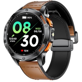 DREMAC 48mm Rugged Military Smart Watches for Men - GPS/Barometer/Altimeter/Compass, 1.43" Amoled Display, LED Flashlight,100+ Sports Modes Fitness Tracker, Compatible iOS Android, Brown
