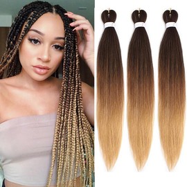 Leeven 3 Packs Pre Stretched Braiding Hair Extension for Woman 30 Inch EZ Braids Yaki Braiding Hair 3 Tones Pre Stretched Ombre Braiding Hair 1B3027#