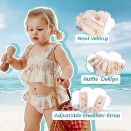 Milkbarn Toddler Girls Swimsuit, Two Pieces Ruffled Bikini Tankini Sets, Summer Beach Bathing Suit for Infant Baby Girl, Coastal Crab, 3-4T