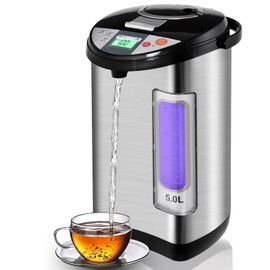 FANTASK 5L Water Boiler and Warmer, Stainless Steel Hot Water Dispenser w/Safety Lock, 5 Temperature Settings, Timer function, Instant Electric Thermo Pot for Coffee Tea